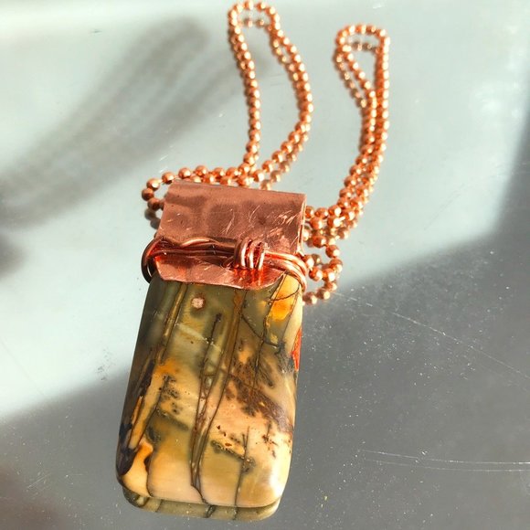 Picasso Jasper Dog Tag  Pendant Necklace Copper - Picture 2 of 6